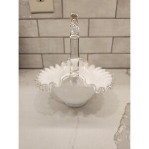 Vintage Fenton Silvercrest Ruffled Edge‎ Basket White Milk Glass 7 Inches